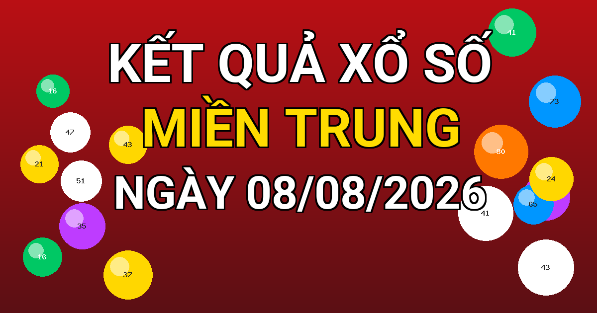 Kết quả xổ số Miền Trung ngày 08/08/2026