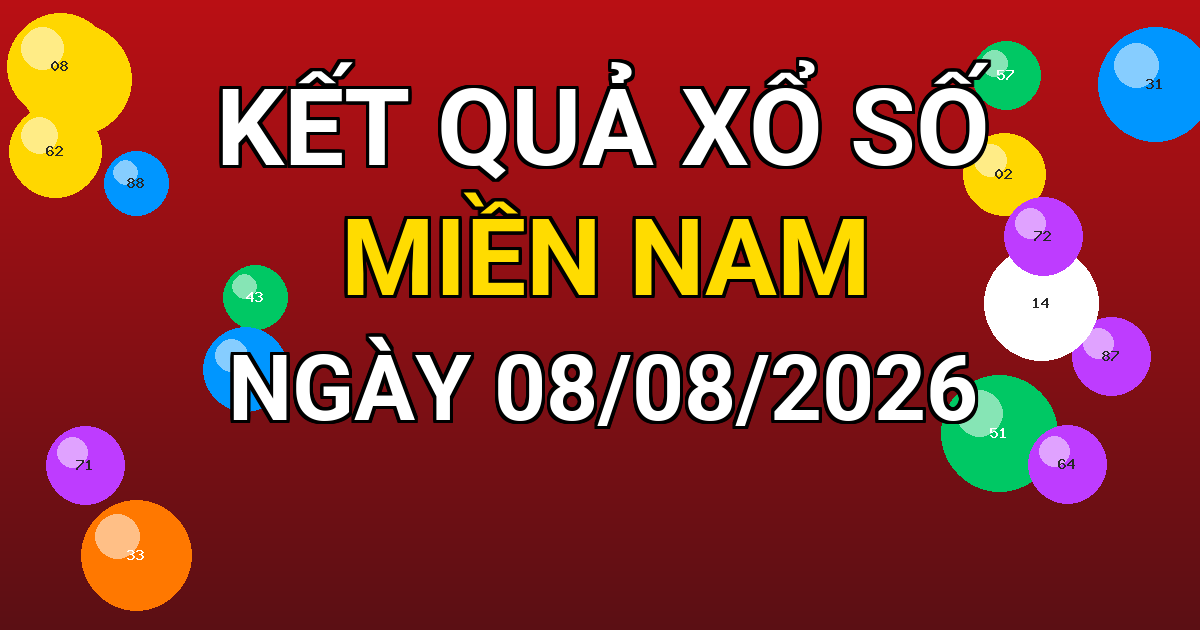 Kết quả xổ số Miền Nam ngày 08/08/2026