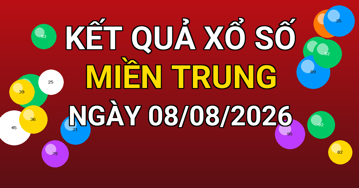 Kết quả xổ số Miền Trung ngày 08/08/2026