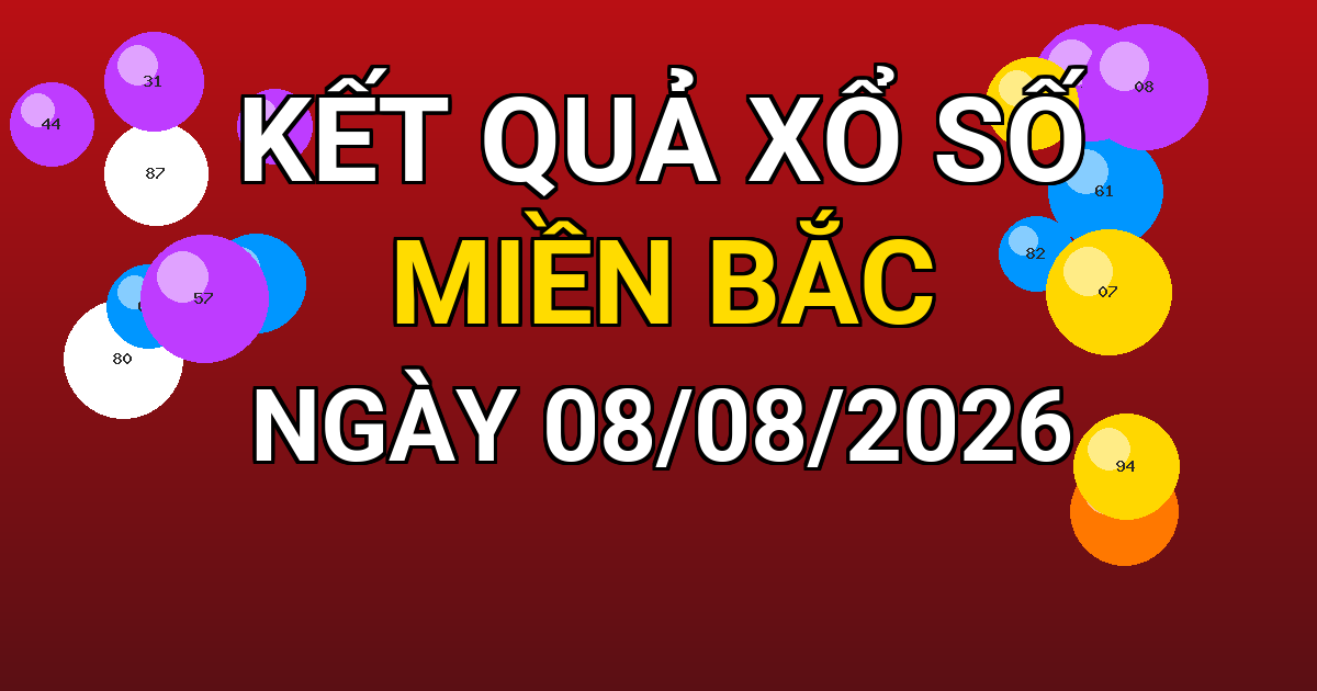 Kết quả xổ số Miền Bắc ngày 08/08/2026
