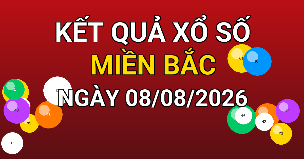 Kết quả xổ số Miền Bắc ngày 08/08/2026