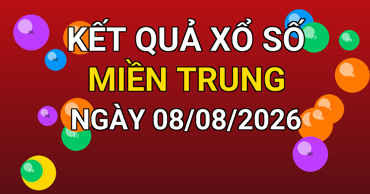 Kết quả xổ số Miền Trung ngày 08/08/2026