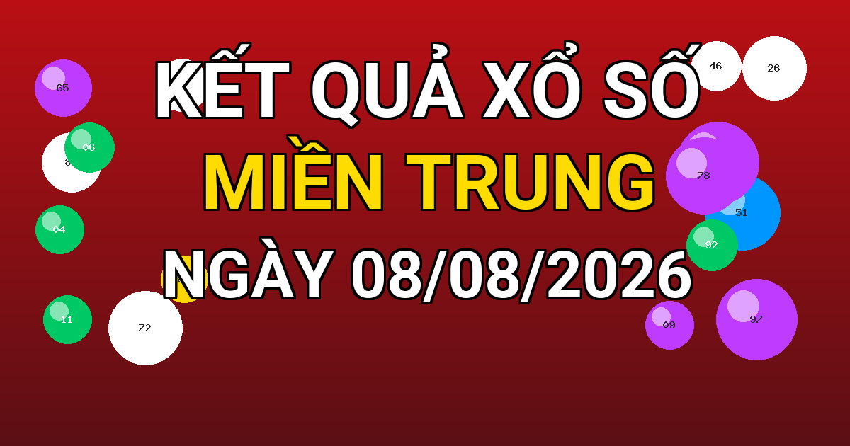 Kết quả xổ số Miền Trung ngày 08/08/2026