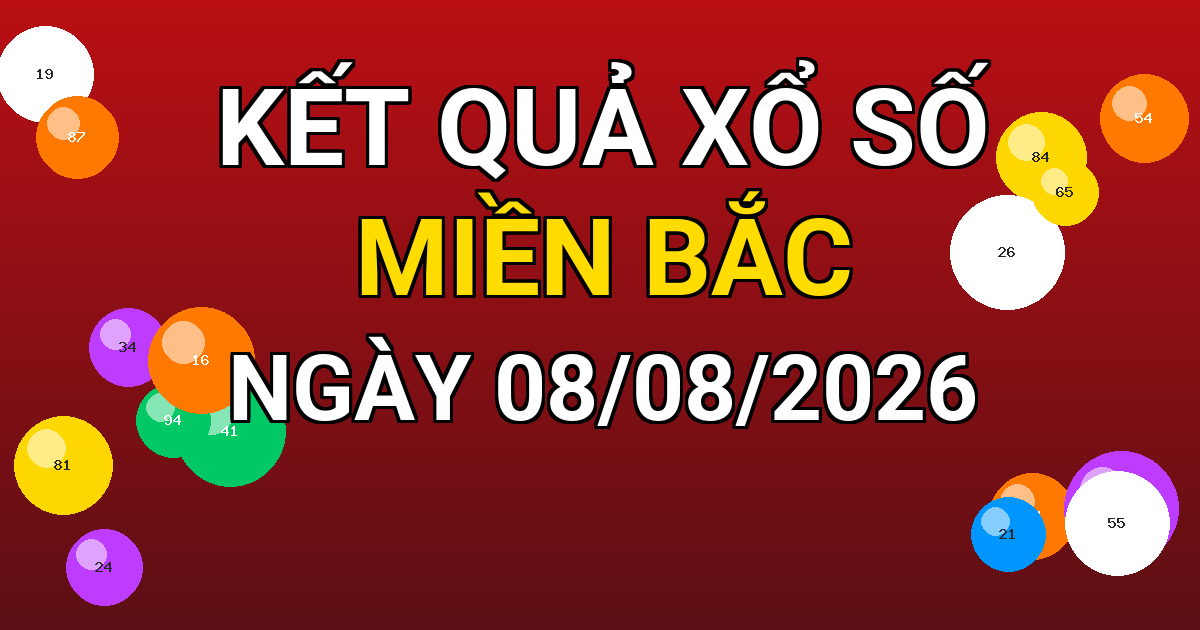 Kết quả xổ số Miền Bắc ngày 08/08/2026