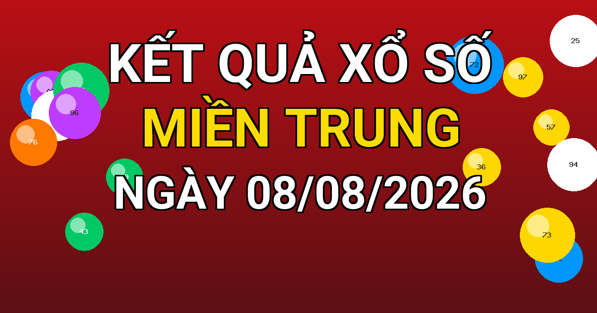 Kết quả xổ số Miền Trung ngày 08/08/2026