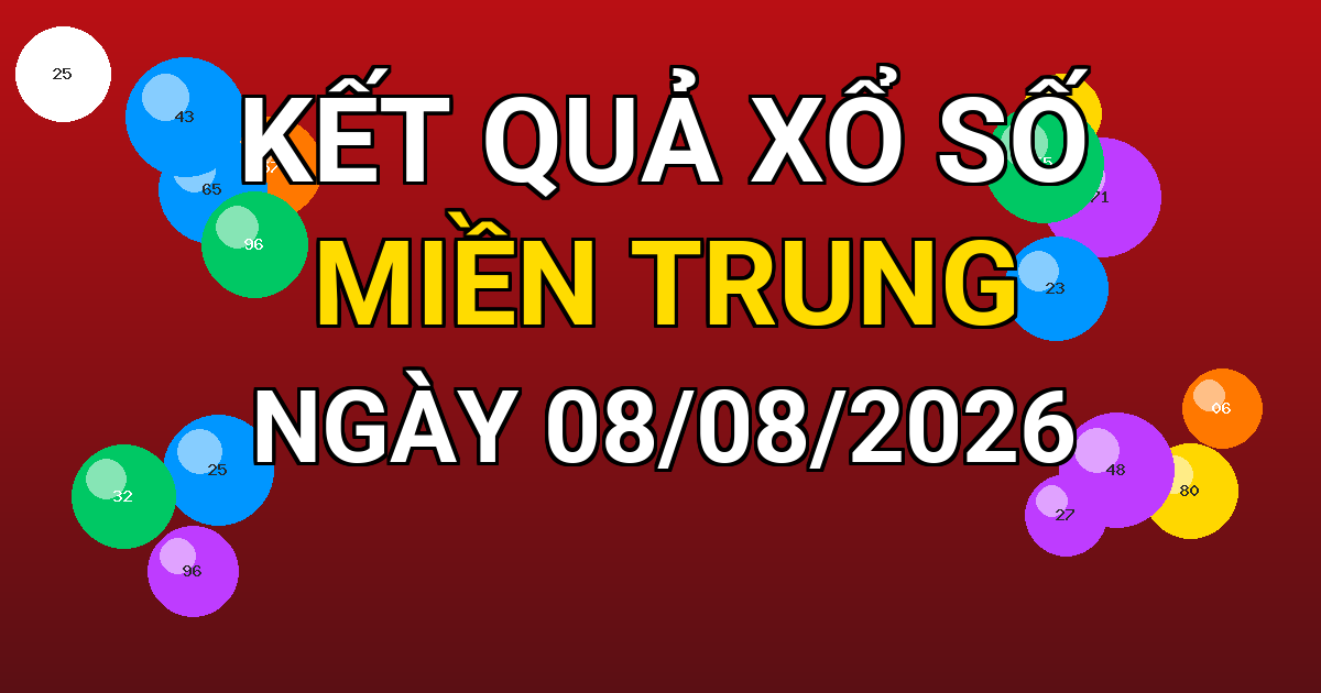 Kết quả xổ số Miền Trung ngày 08/08/2026