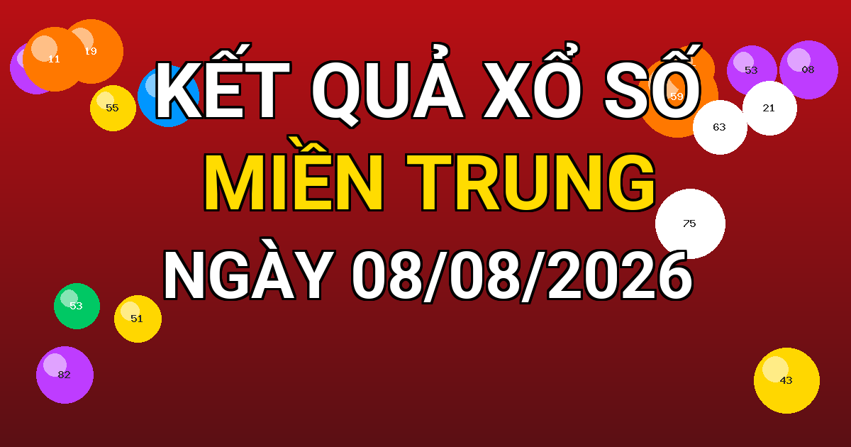 Kết quả xổ số Miền Trung ngày 08/08/2026