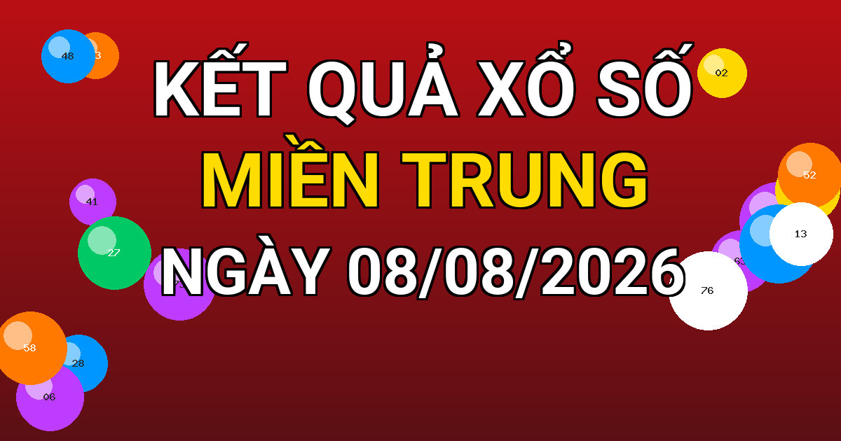 Kết quả xổ số Miền Trung ngày 08/08/2026