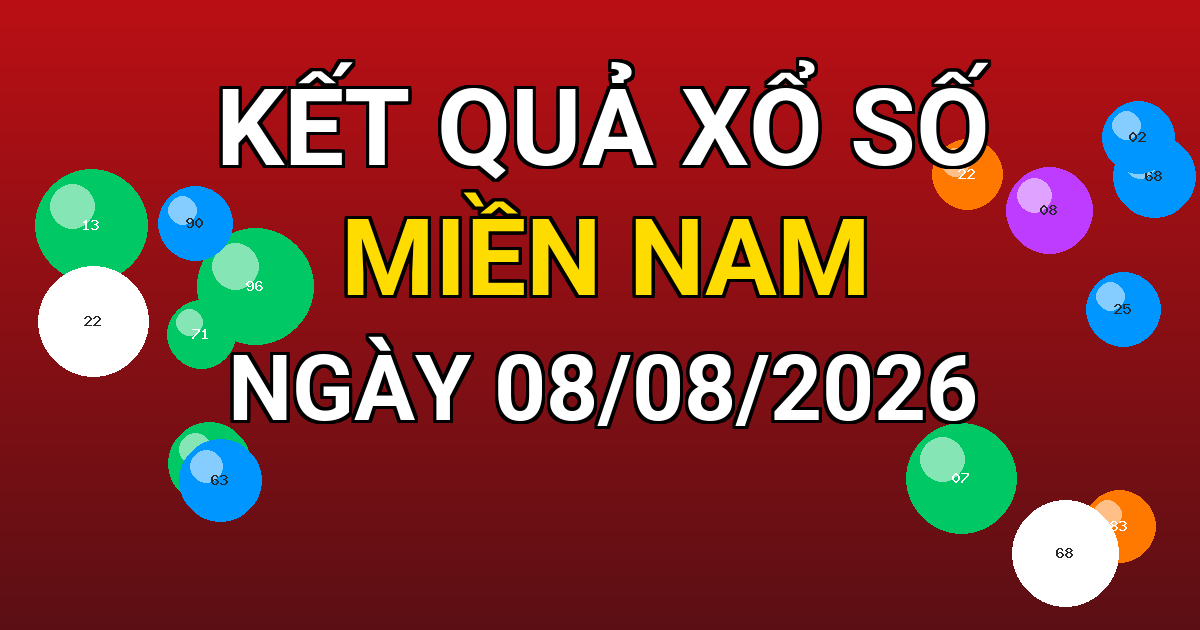 Kết quả xổ số Miền Nam ngày 08/08/2026