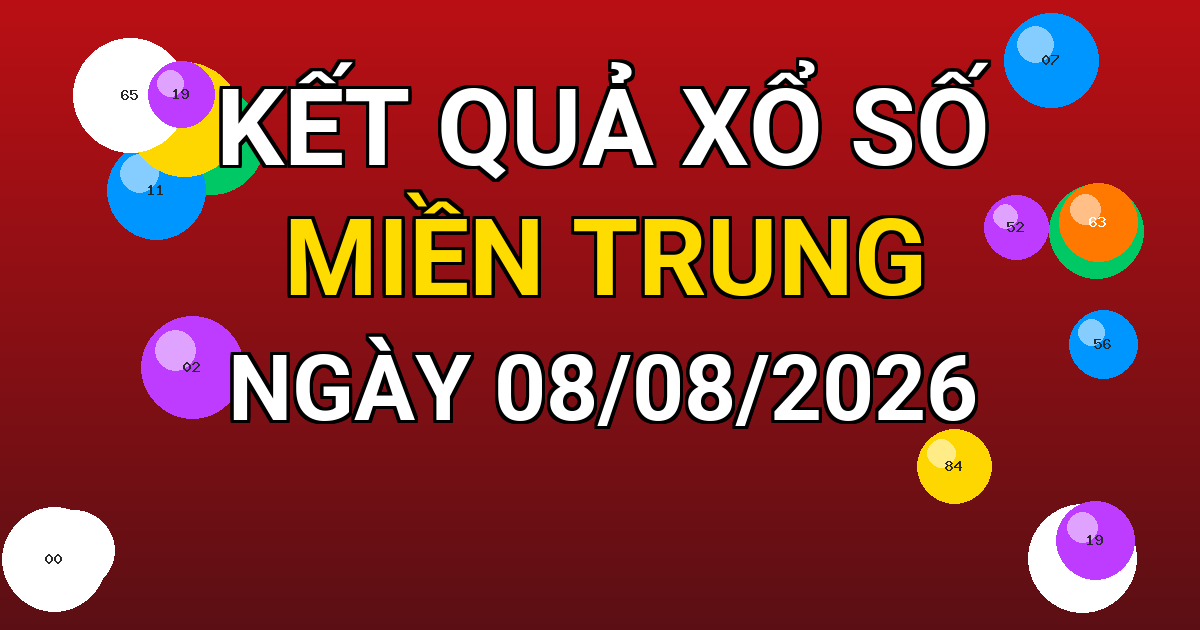 Kết quả xổ số Miền Trung ngày 08/08/2026