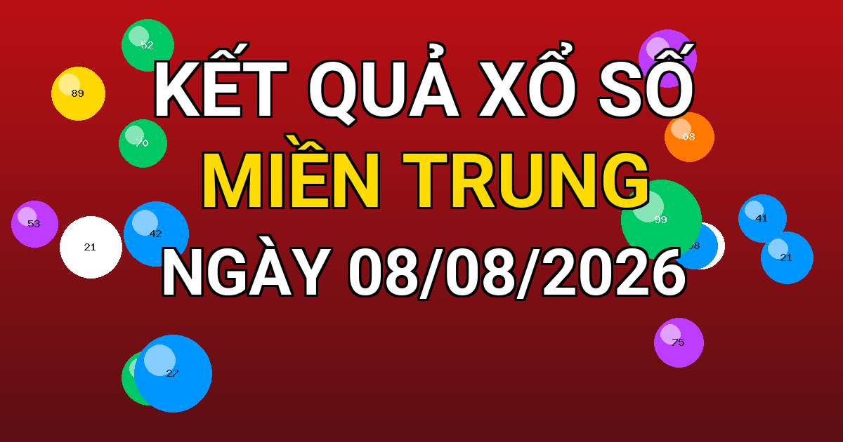 Kết quả xổ số Miền Trung ngày 08/08/2026