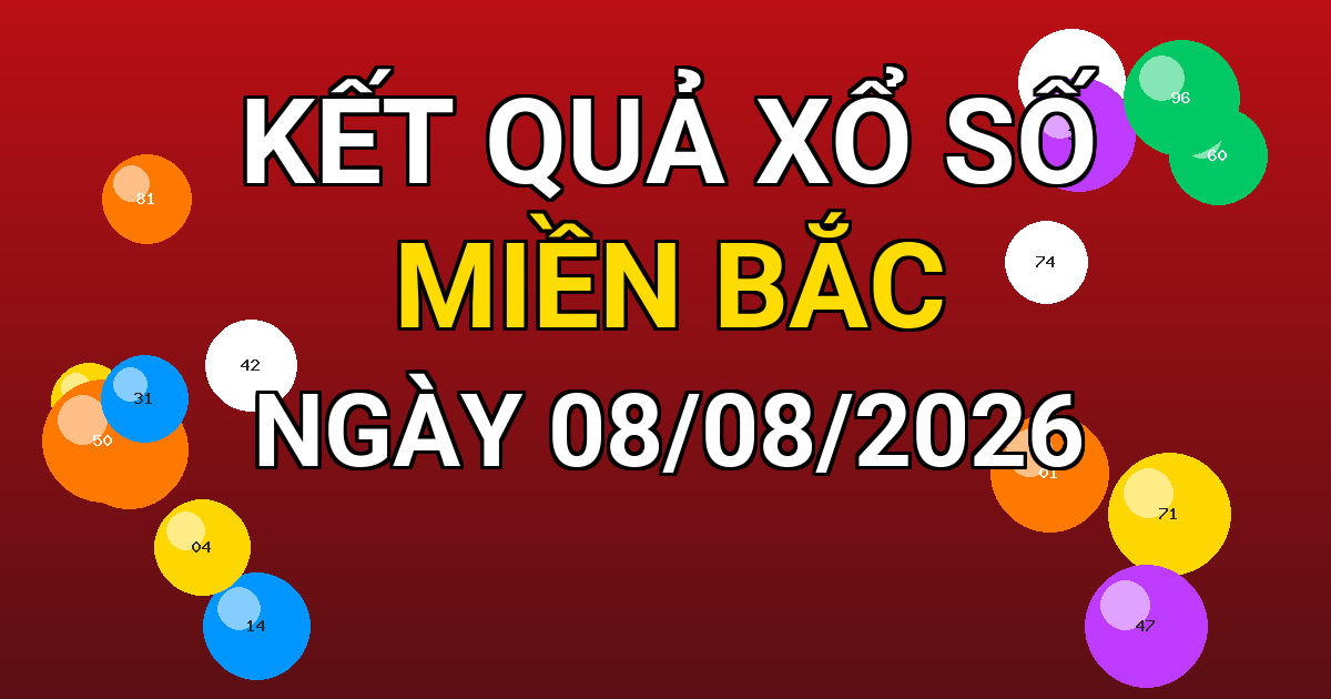 Kết quả xổ số Miền Bắc ngày 08/08/2026