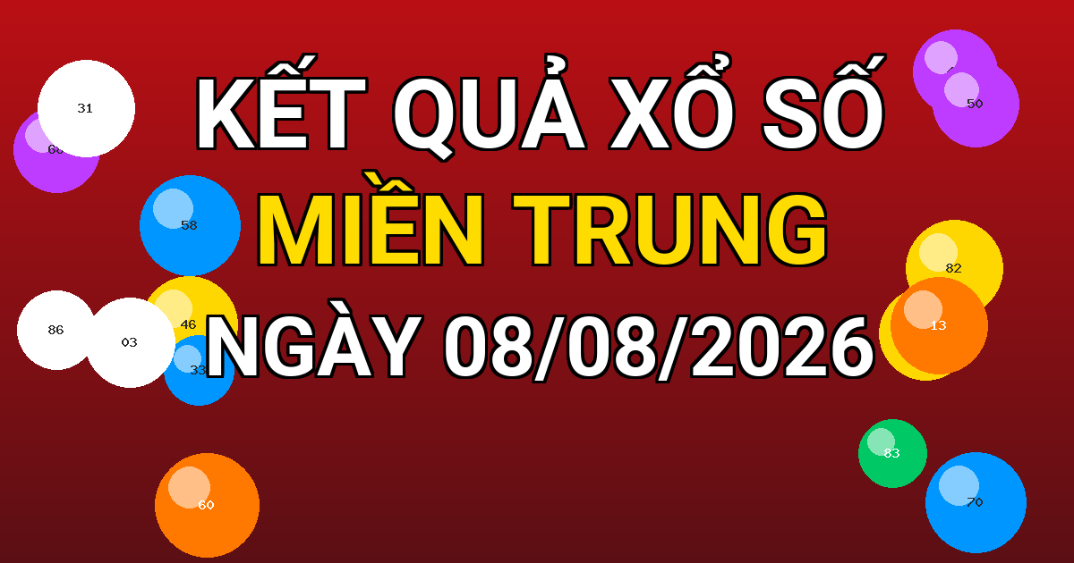Kết quả xổ số Miền Trung ngày 08/08/2026