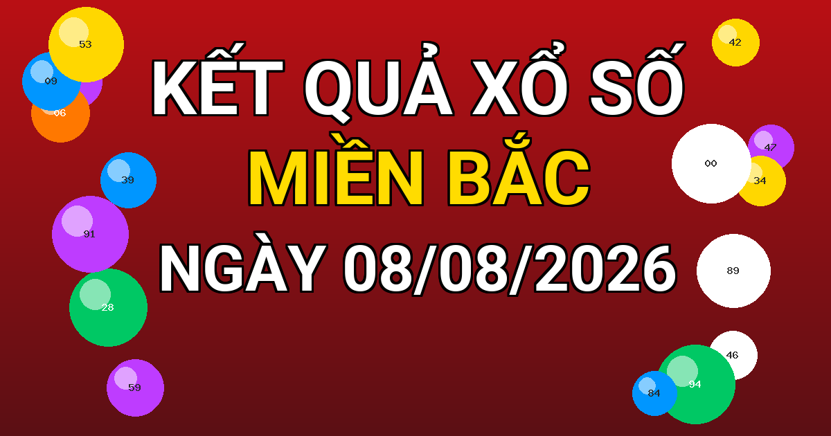 Kết quả xổ số Miền Bắc ngày 08/08/2026