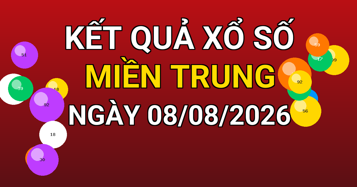 Kết quả xổ số Miền Trung ngày 08/08/2026