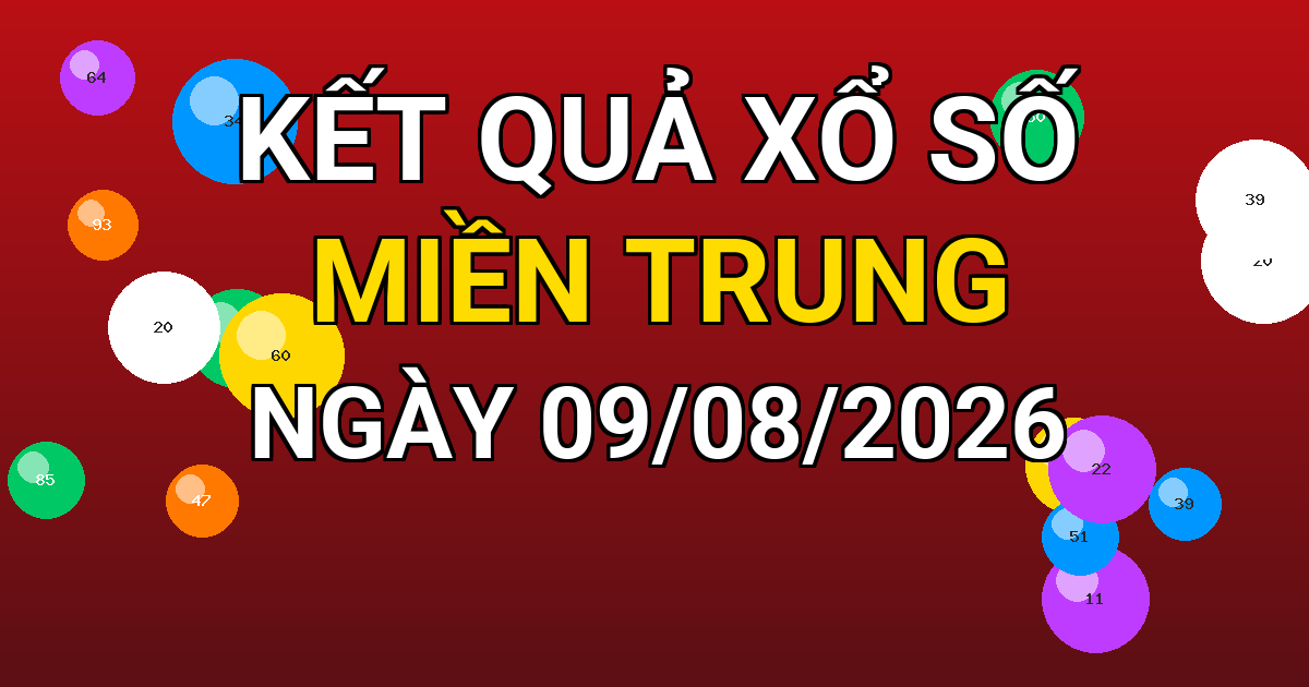 Kết quả xổ số Miền Trung ngày 09/08/2026