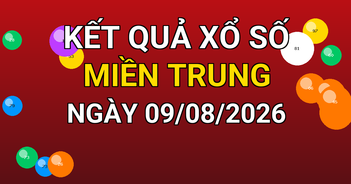 Kết quả xổ số Miền Trung ngày 09/08/2026