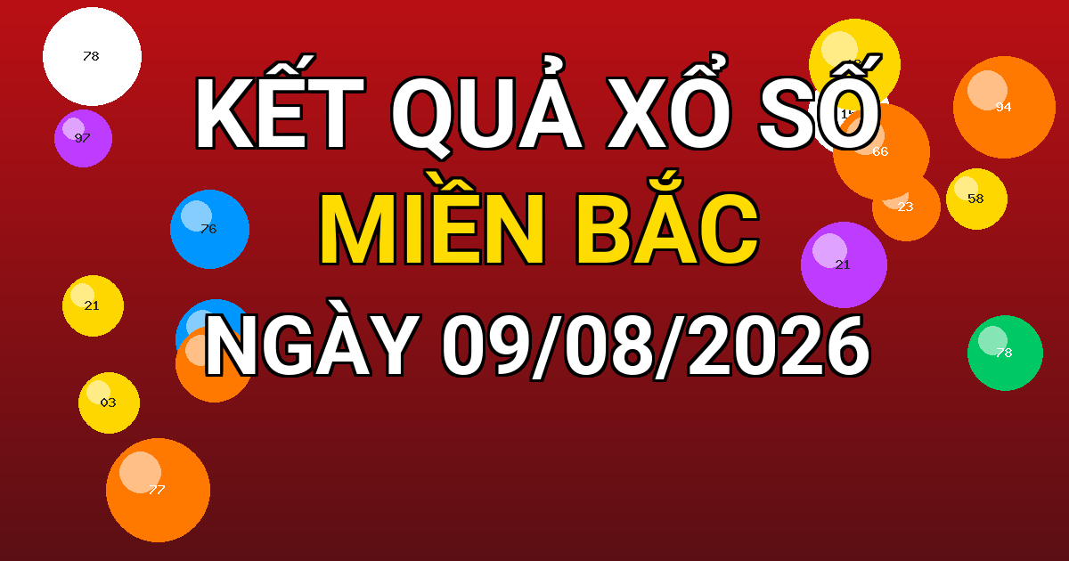 Kết quả xổ số Miền Bắc ngày 09/08/2026