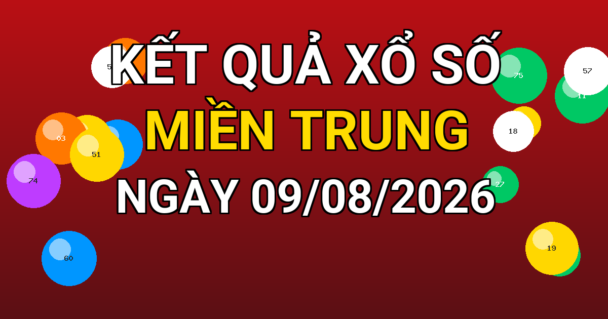Kết quả xổ số Miền Trung ngày 09/08/2026