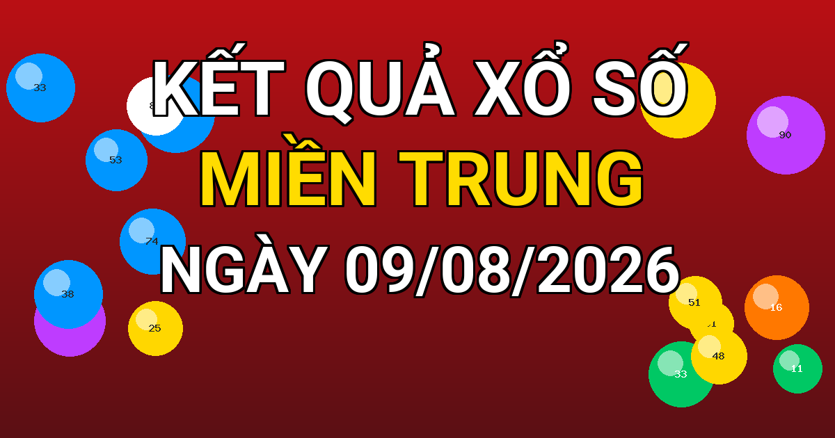Kết quả xổ số Miền Trung ngày 09/08/2026