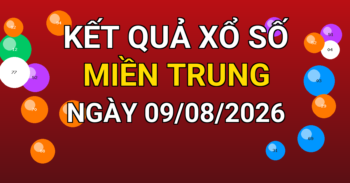 Kết quả xổ số Miền Trung ngày 09/08/2026