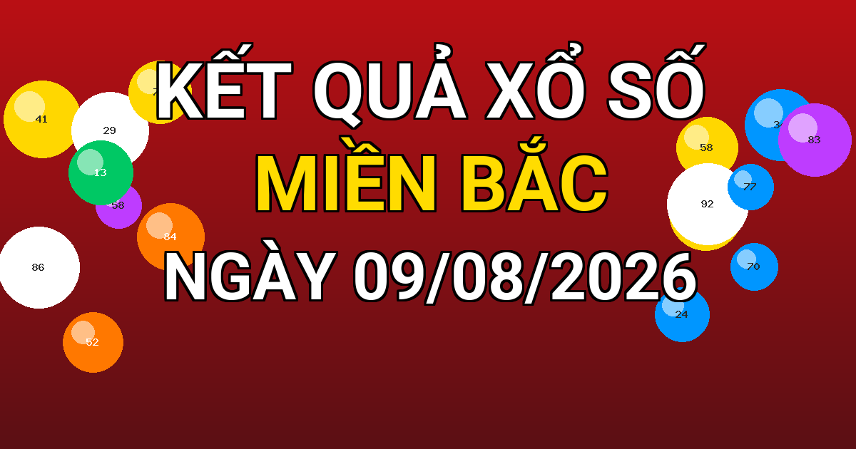 Kết quả xổ số Miền Bắc ngày 09/08/2026