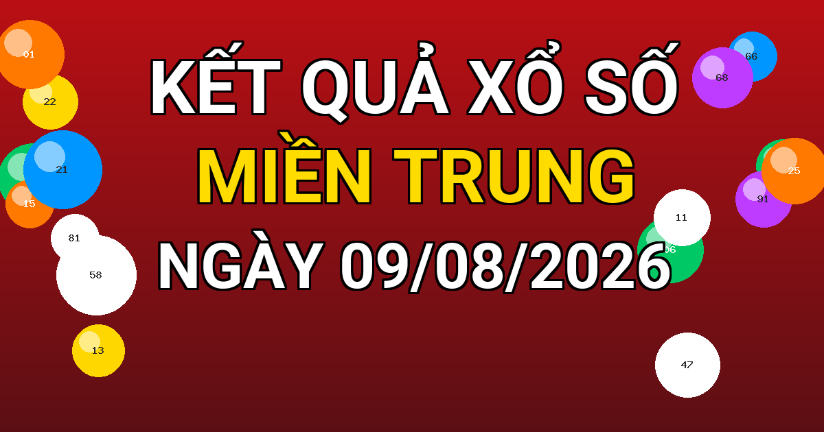Kết quả xổ số Miền Trung ngày 09/08/2026
