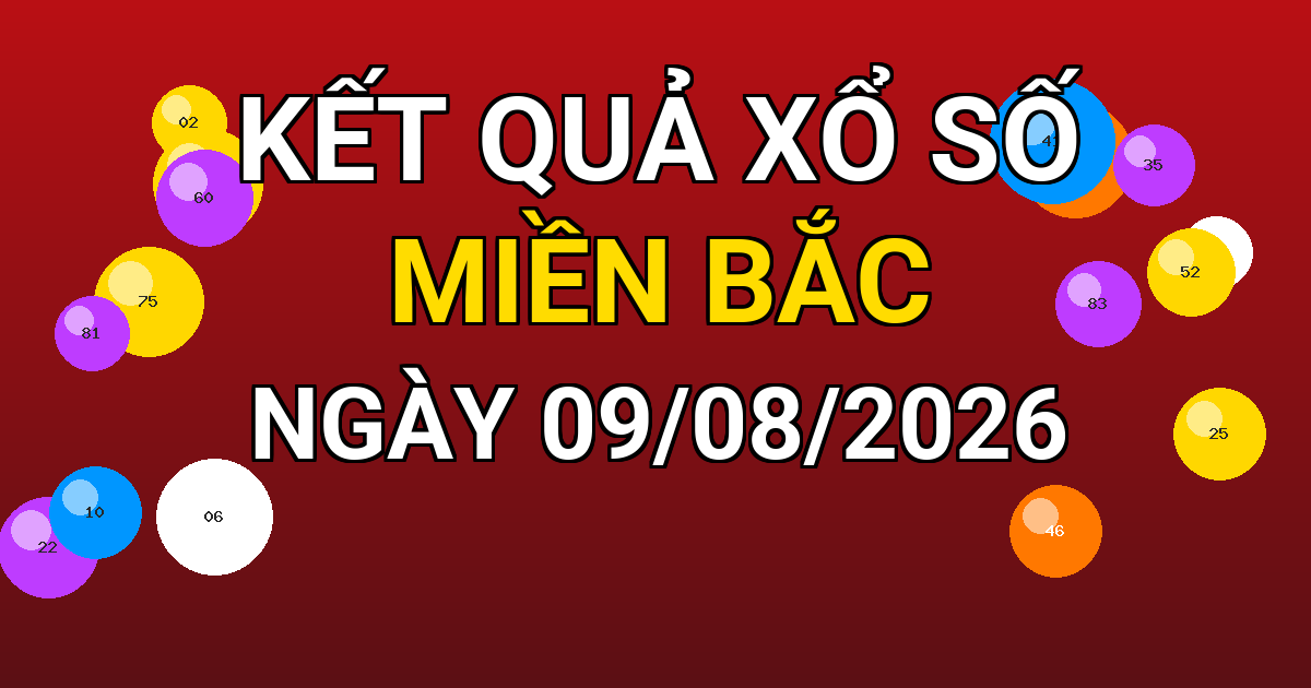 Kết quả xổ số Miền Bắc ngày 09/08/2026