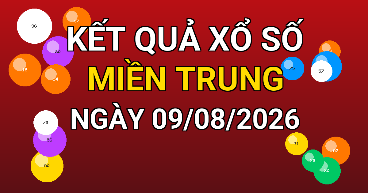 Kết quả xổ số Miền Trung ngày 09/08/2026