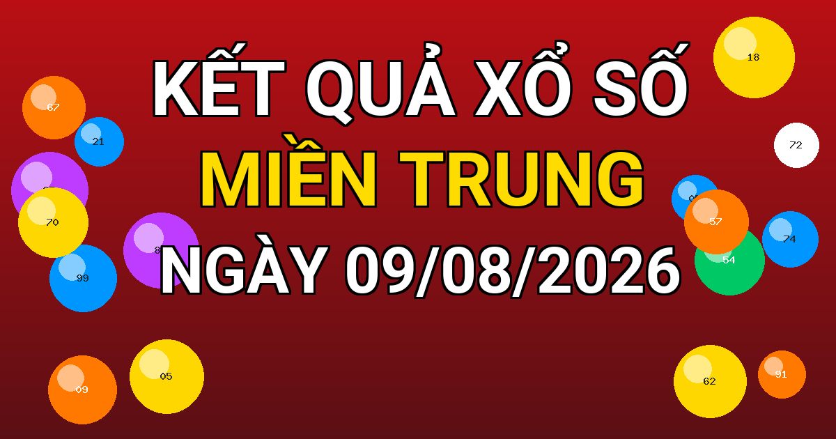 Kết quả xổ số Miền Trung ngày 09/08/2026