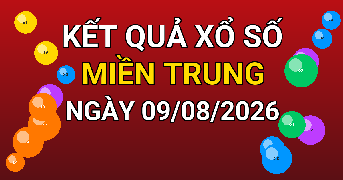 Kết quả xổ số Miền Trung ngày 09/08/2026