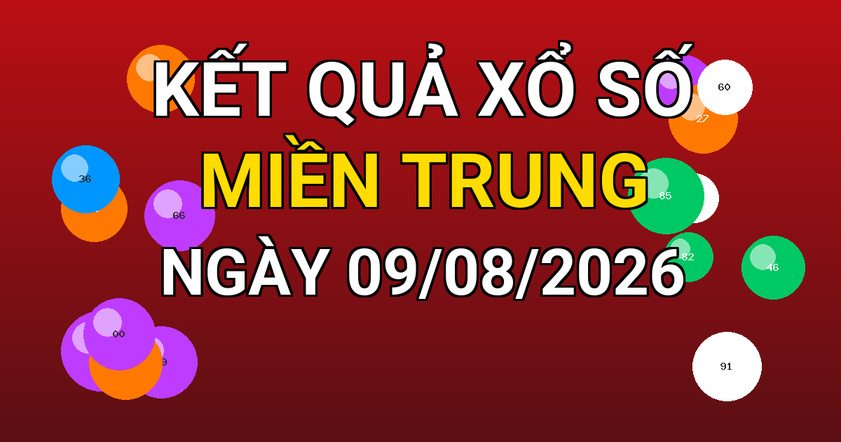 Kết quả xổ số Miền Trung ngày 09/08/2026
