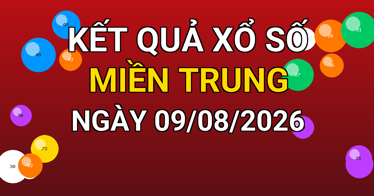 Kết quả xổ số Miền Trung ngày 09/08/2026