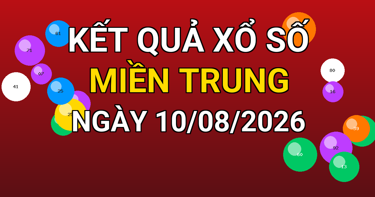 Kết quả xổ số Miền Trung ngày 10/08/2026