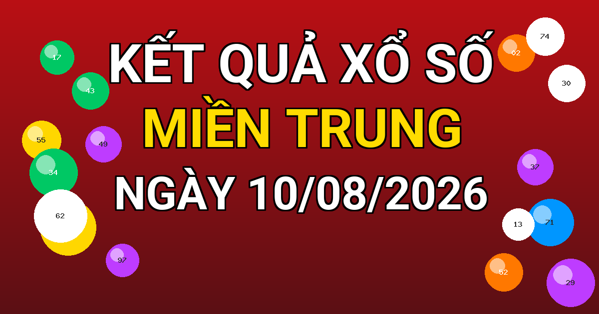 Kết quả xổ số Miền Trung ngày 10/08/2026