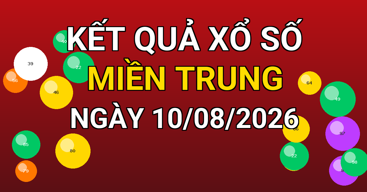 Kết quả xổ số Miền Trung ngày 10/08/2026