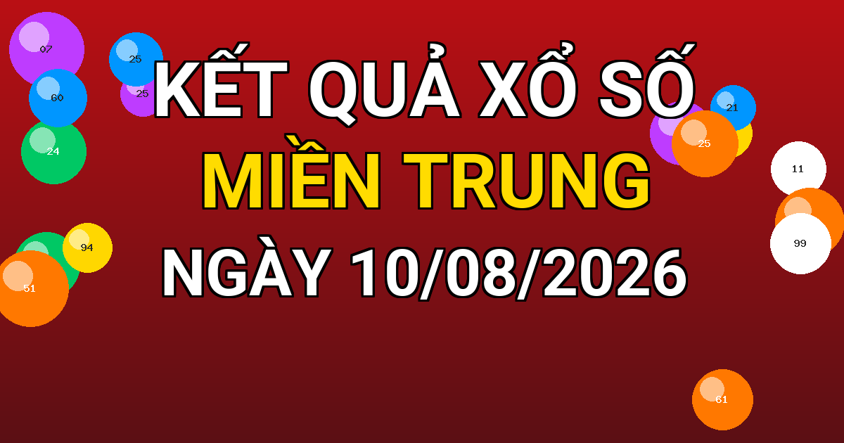 Kết quả xổ số Miền Trung ngày 10/08/2026