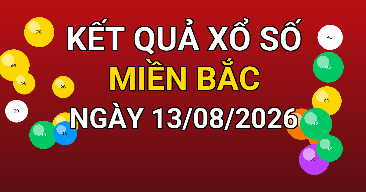Kết quả xổ số Miền Bắc ngày 13/08/2026