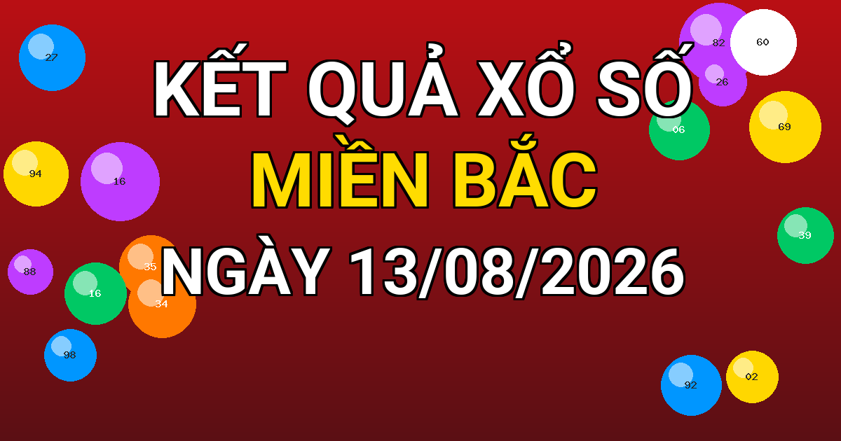 Kết quả xổ số Miền Bắc ngày 13/08/2026