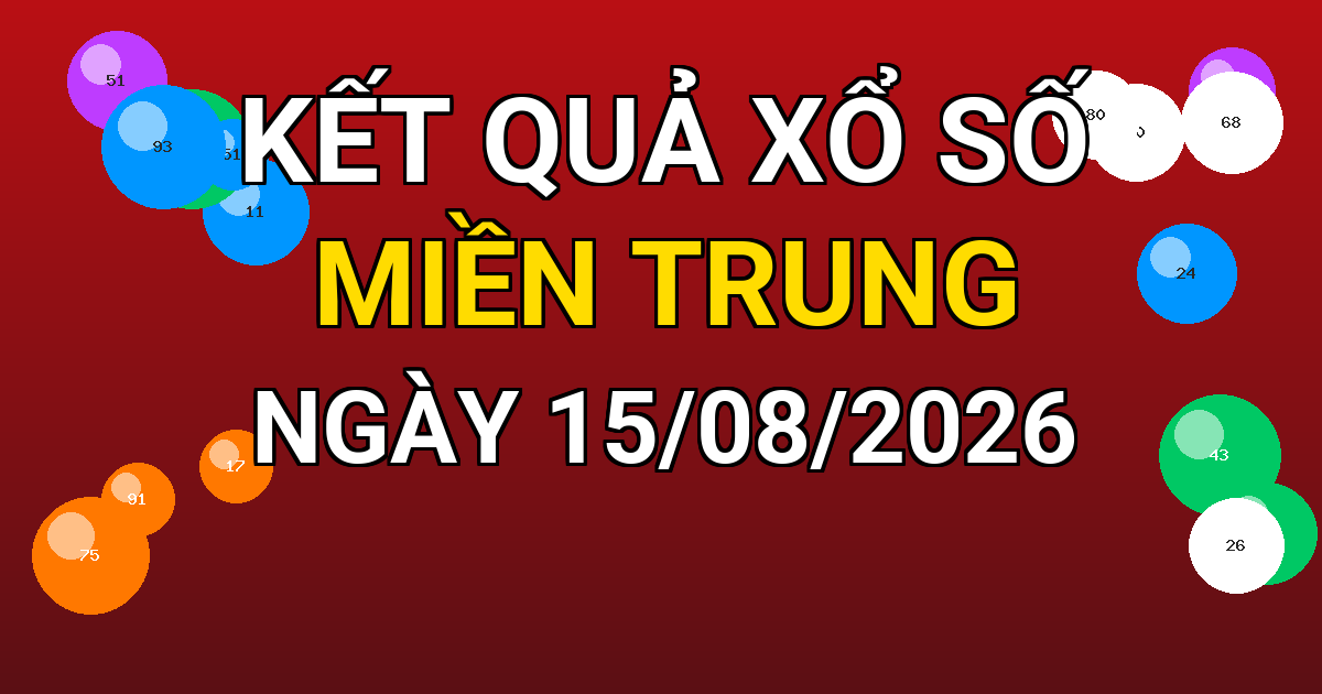 Kết quả xổ số Miền Trung ngày 15/08/2026