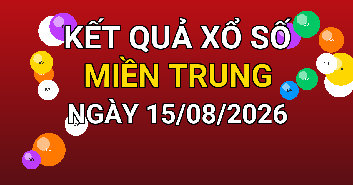Kết quả xổ số Miền Trung ngày 15/08/2026