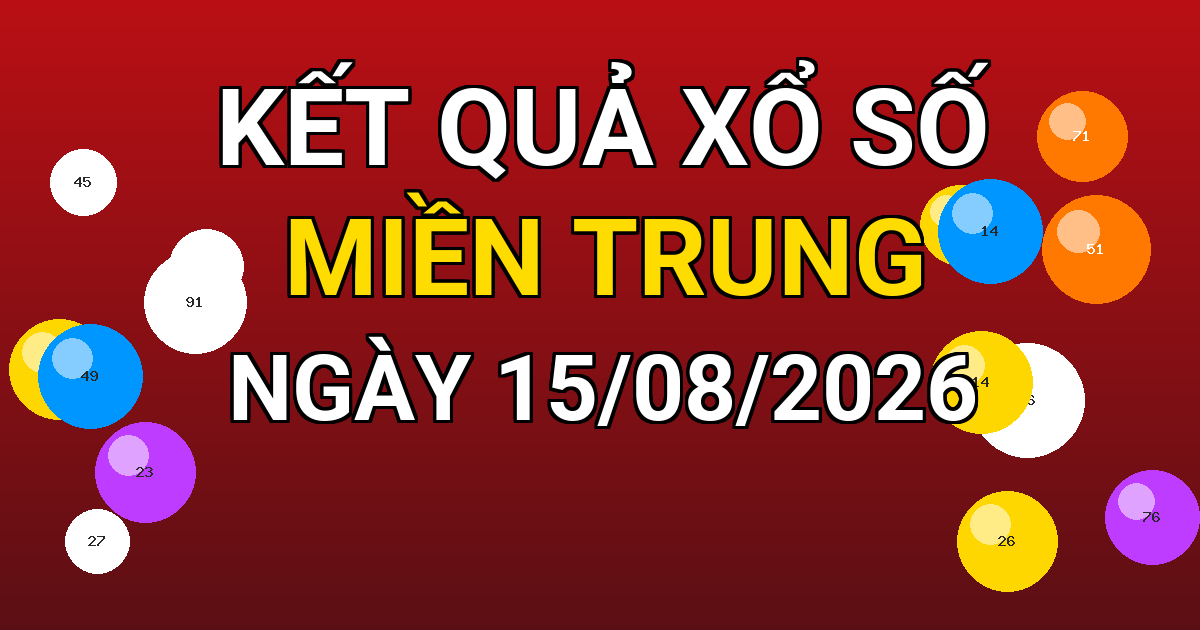 Kết quả xổ số Miền Trung ngày 15/08/2026