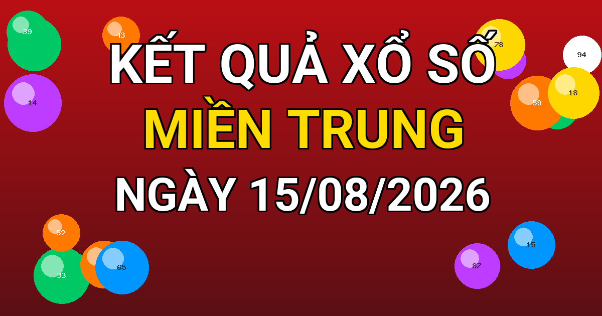 Kết quả xổ số Miền Trung ngày 15/08/2026
