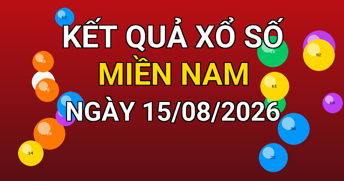 Kết quả xổ số Miền Nam ngày 15/08/2026