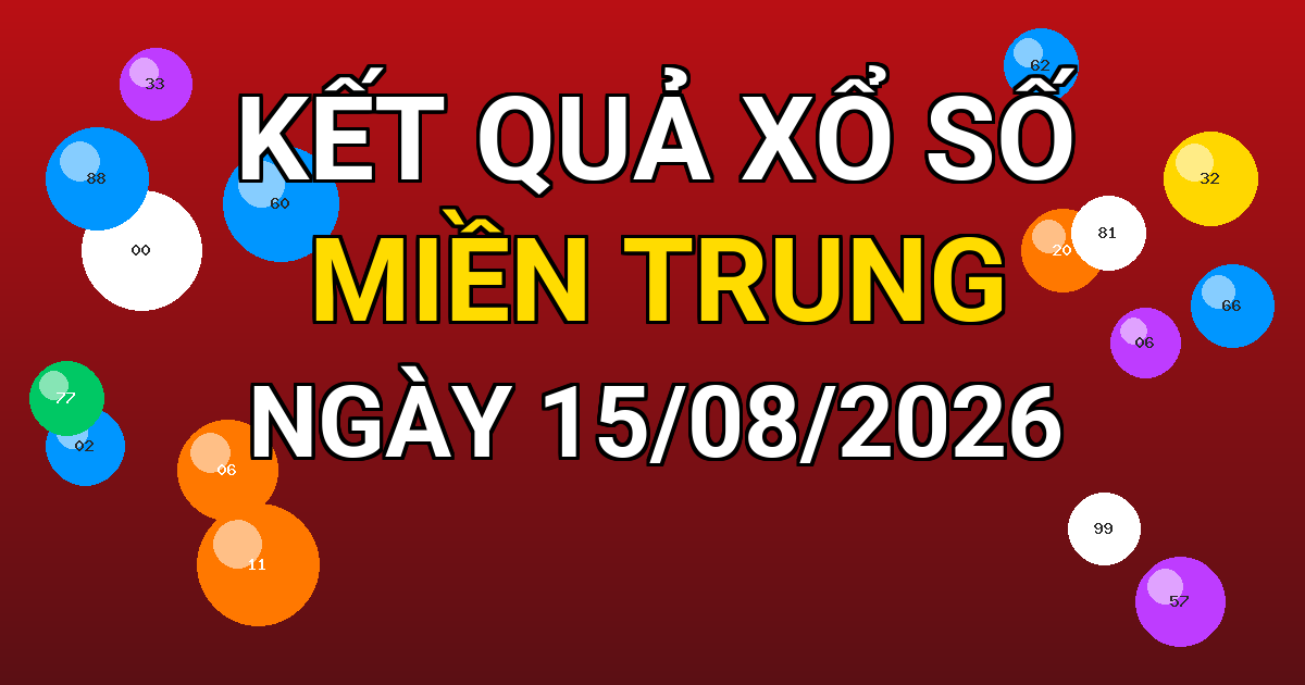 Kết quả xổ số Miền Trung ngày 15/08/2026
