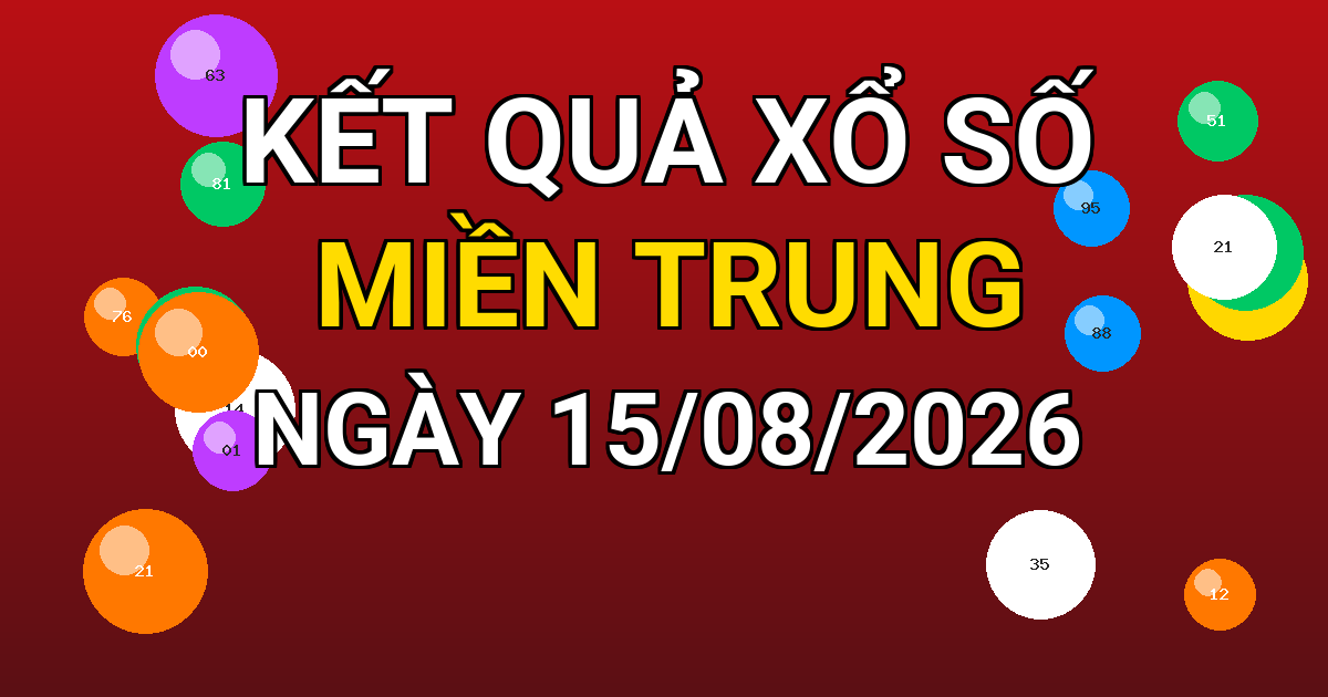 Kết quả xổ số Miền Trung ngày 15/08/2026