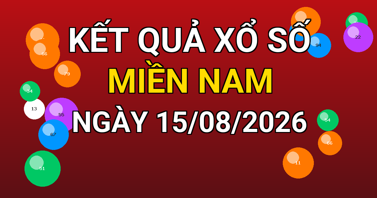 Kết quả xổ số Miền Nam ngày 15/08/2026