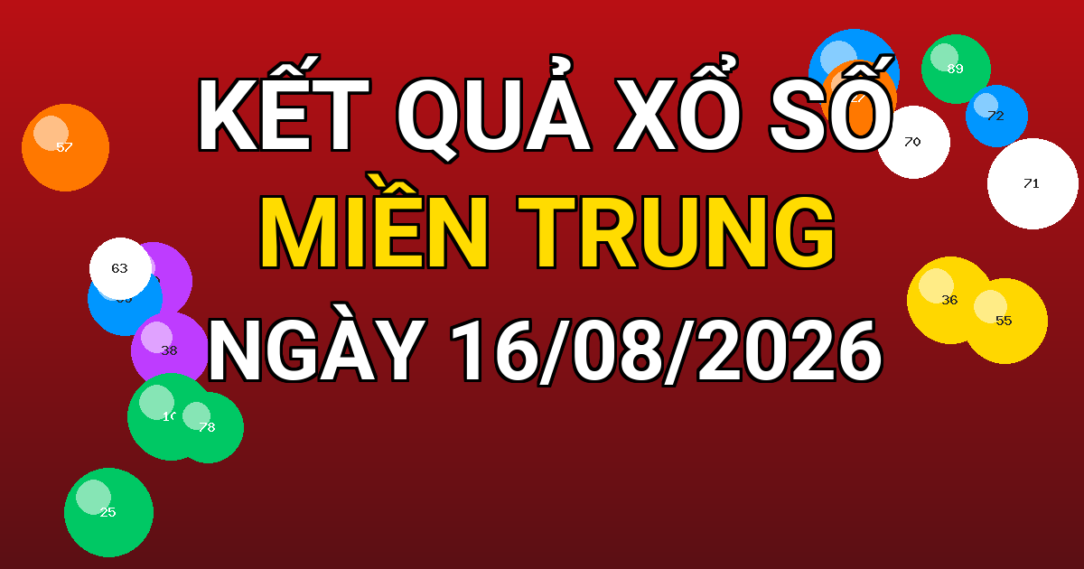 Kết quả xổ số Miền Trung ngày 16/08/2026