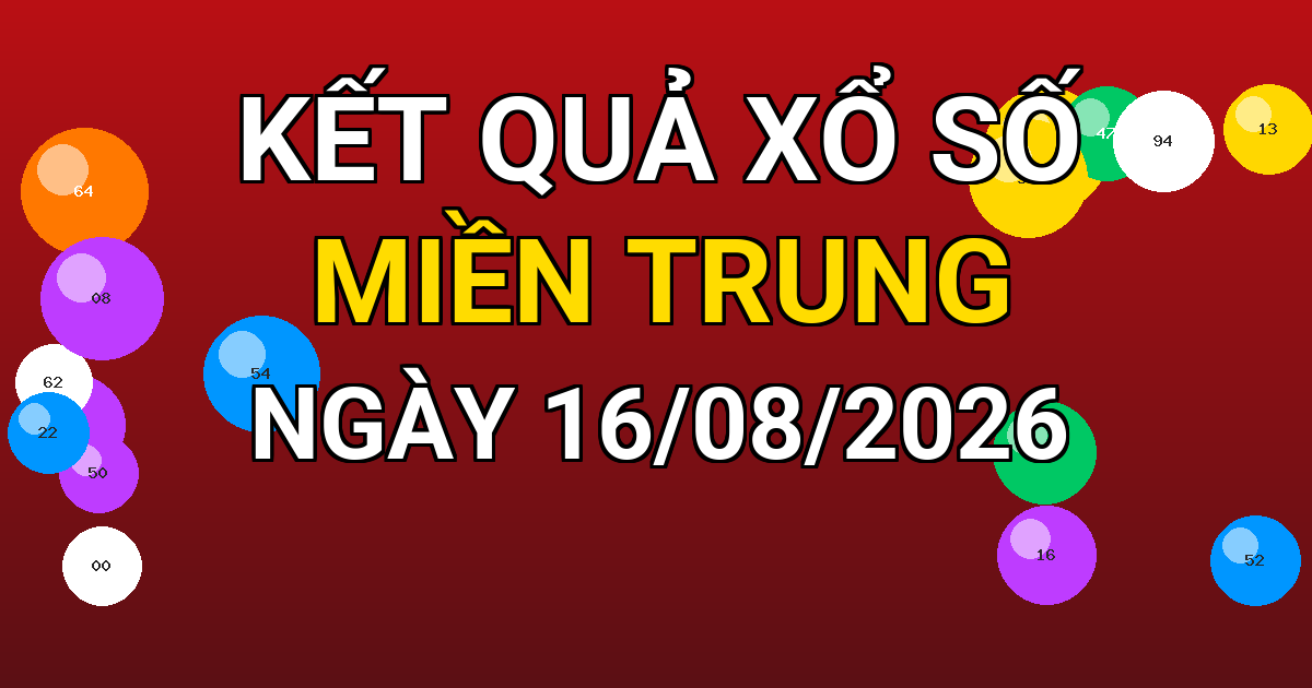 Kết quả xổ số Miền Trung ngày 16/08/2026
