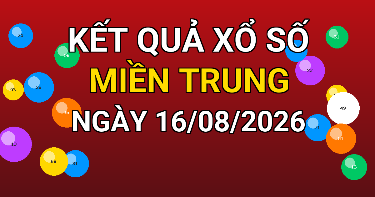 Kết quả xổ số Miền Trung ngày 16/08/2026